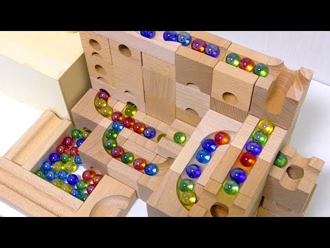 Vibrant Marble Run: Rainbow Wooden Cuboro Mix Flow