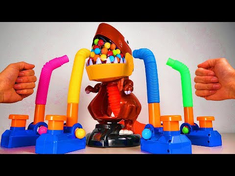 Pop Tube Marble Run Race ASMR 10 with T-Rex Creative Build
