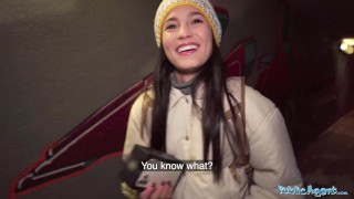 Beautiful Brown Hair Agent In Sexy Underwear Fucks A Stranger For Cash In Public