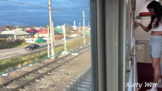 Public Train Toilet Sex | Risky Amateur Hookup While People Wait Outside