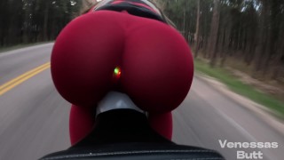 Biker Girl Rides Motorcycle With GLOWING LED Butt Plug! VenessasButt Wild Ride!