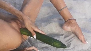 Don’t Litter On The Beach Or I’ll Stick Your Trash In My Tight Pussy & Asshole!