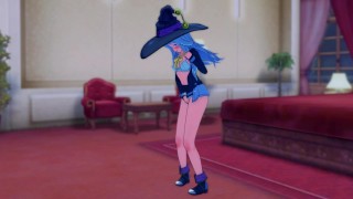 Elaina seductively explores her body with desire in the 3D hentai