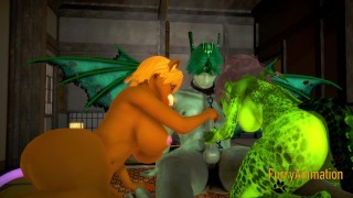 Furry Hentai 3D Steamy Threesome Lizard Mouse Dragon Sex