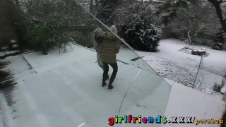 Playful Girlfriends Get Frozen In The Snow Before Hot Warming Up Lesbian Sex