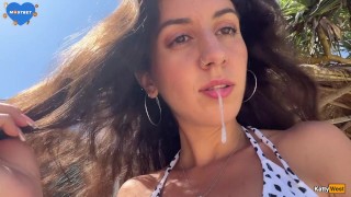 Public Beach Cumwalk!| Hot Cum On My Face In Front Of Everyone | Risky Outdoor Sex