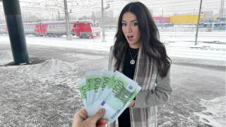 Risky Train Deal: Beautiful Public Agent Fucks Strangers for Cash on the Commute