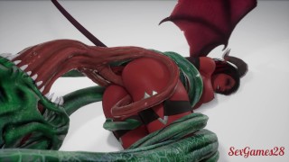 Succubus Girl Gets Destroyed by Monster With Many Cocks! Extreme Fantasy Sex!