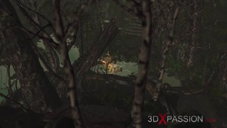 Threesome with Beautiful Fairy and Two Wild Orcs in Moonlit Forest