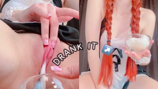 Cute Girl’s Best Drink? She Drinks Her Own Creamy Squirt! – Intense Squirting Fantasy