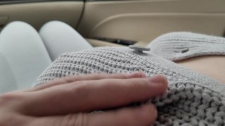 Horny Teen Stepsister with BigNatural Tits Playing in the Car – Naughty Car Sex