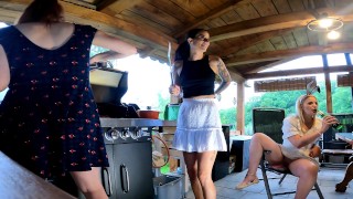 Hot And HornyLeon Lambert Girls Without Underwear Have A BBQ Party Outdoors In Short Skirt Summer Dress