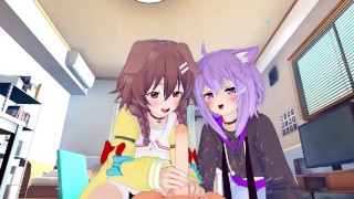 Okayu Korone Threesome Licking POV with Catgirl Doggirl