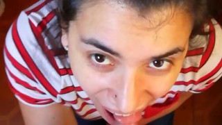 POV Quickie:Clothed Girl Gives Intense Blowjob, Cumplay & Swallow!