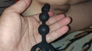 Seductive Long Anal Beads in Deep Teen Ass Training