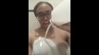Stunning Trans Girl Milk Play | Hot Milk Pouring on Her Body