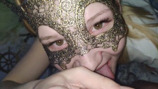 Teen girlfriend sucks balls and deepthroats massive dick passionately